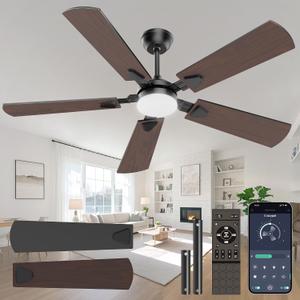 Ceiling Fans with Lights, 52 Inch Modern Ceiling Fans with Lights and Remote Control, DC Reversible Motor, Noiseless, 3CCT, Ceiling Fan for Bedroom, Living Room, Apartment Indoor/Outdoor Use