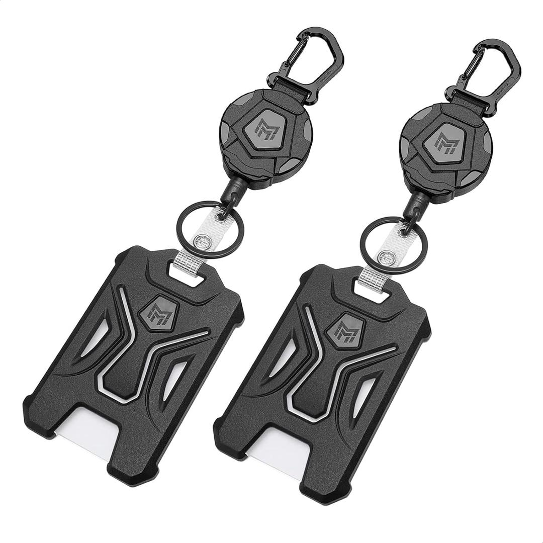 MNGARISTA 2-Pack Retractable Badge Holder, Heavy Duty Carabiner Keychain, Tactical ID Card Holder with 31.5" Retractable Badge Reel, Black