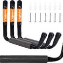 HUHOLE 4 Pack Garage Storage Hooks Heavy Duty–13.6" Extra Large Jumbo Arm Wall Mount Hangers for Kayak, Ladder, Canoe, Snowboard & Folding Chairs–70lbs Capacity Utility Organizer Rack (Black)