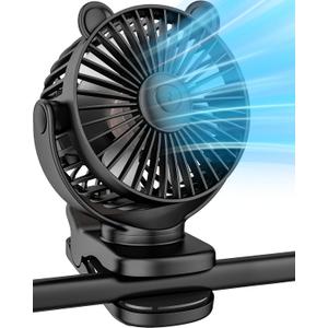 KIDEE Portable Clip on Fan, Small Desk Fan Battery Operated, 360 Rotation, Cute Design, 3 Speed, Mini Table Fan USB Rechargeable, Personal Cooling Baby Stroller Fan for Home Office Outdoor Travel