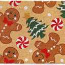 Whaline Christmas Natural Coir Doormat Cute Gingerbread Man Xmas Tree Candy Welcome Floor Mat Non-Slip Entrance Door Rug for Indoor Outdoor Home Bathroom Decor, 16.5 x 29 Inch