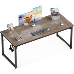 Casaottima 63 Inch Computer Desk for Home Office, Study Writing Table for Small Spaces, Simple Modern Desk with Headphone Hooks, Grey Oak