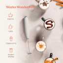 Powerful Handheld Milk Frother, Mini Milk Foamer, Battery Operated Stainless Steel Drink Mixer with Frother Stand