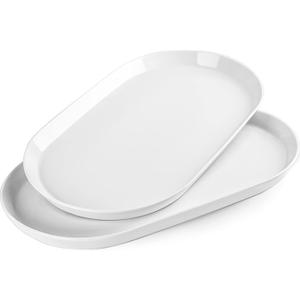 16" Large Serving Platter - Oval Large Serving Tray, Ceramic Turkey Platters, White Platters for Serving Food, Appetizers, Entertaining, Party, Set of 2