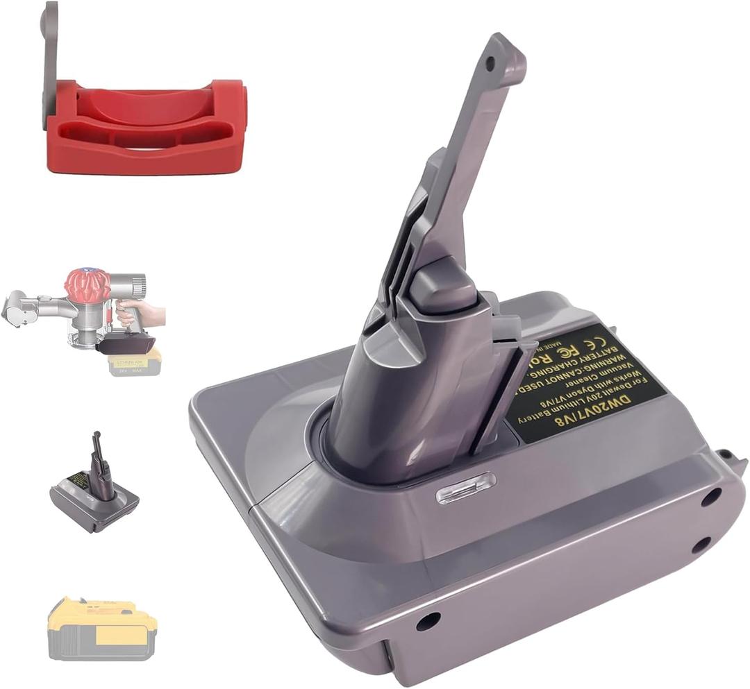 2-in-1 New V8/V7 Battery Adapter Compatible with Dyson V8 Battery Adapter for Dewalt 20V Battery to Dyson V7/V8 Handheld Vacuum Converter for Dyson V7/V8 Series Vacuum Cleaner, with Trigger Lock