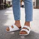 KIDMI Unisex Summer Sandals Arch Support Cork Footbed Slide Sandals with Double Adjustable Buckle for Women Men 37