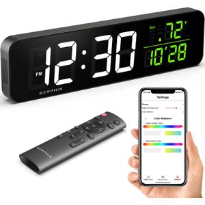 15.2" Large Digital Wall Clock with App & Remote Control, Customizable RGB Colors, Alarm Clock with Date Week Temperature, Stopwatch, Countdown, Timer Clock for Home Gym Living Room Office Garage