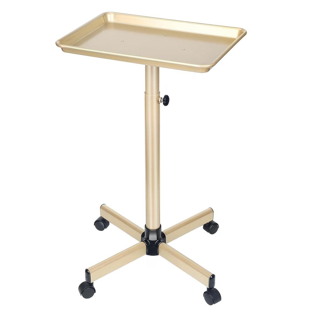 Salon Tray on Wheels, Champagne Gold Salon Rolling Tray with Adjustable Height, Metal Service Instrument Storage Tray for Salon&Home Use