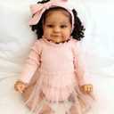 Angelbaby Reborn Real Life Baby Dolls 24inch Soft Silicone Realistic Weighted Dark Brown Skin Newborn Reborn Toddler Girl Doll Detailed Toys for Children Gifts