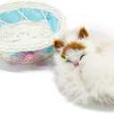 Sleeping Cat in Basket Doll Toy, Kitten in Basket with Meows Sounds Decor for Office Desk Hand Toy Gift for Kids Boys Girls