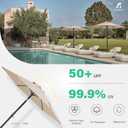 JEAREY 7.5FT Patio Umbrella Outdoor Market Umbrella with 6 Sturdy Ribs, Push Button Tilt/Crank Table Umbrella for Garden, Deck, Backyard and Pool, Beige