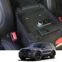 KEREN Center Console Gun Safe - Console Gun Vault Compatible with Ford Explorer 2020-2025, High Security Armrest Lock Box with Fingerprint Lock with Key
