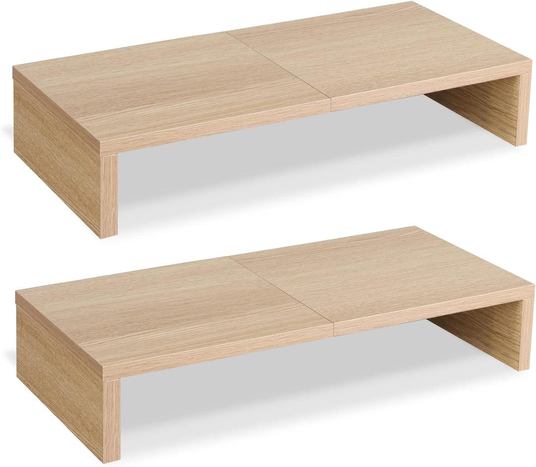 TEAMIX 2 Pack Monitor Stand Riser-20 inch, Wooden Desktop Riser for TV/PC/Laptop/Printer, Cozy Monitor Riser with Storage, Computer Stand Space-Saving (Maple)