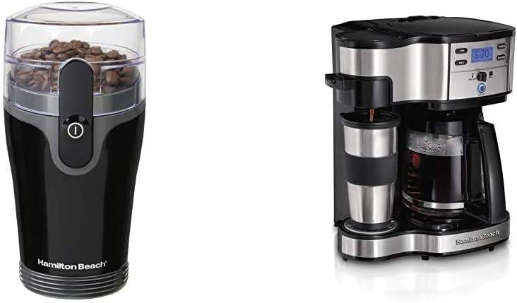 Hamilton Beach Fresh Grind 4.5oz Electric Coffee Grinder for Beans, Spices and More, Stainless Steel & 2-Way Brewer Coffee Maker, Single-Serve and 12-Cup Pot, Stainless Steel