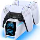 PS 5 Controller Charger Station Compatible with Play 5 Faceplates Edge & Dual Controller, PS 5 Accessories Charging Station, PS 5 Charging Dock Stand with LED Indicators & Charging Cable, White