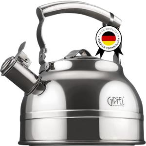 GIPFEL INTERNATIONAL Whistling Tea Kettle Stovetop - Food Grade Stainless Steel Teapot for Stove Top with Ergonomic Handle for Gas, Induction, Electric Stovetops 2.3 Quart
