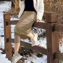 Aurgelmir Womens Tennis Skirt with Capris Leggings Golf Knee Length Skorts Athletic Long Skirts for Women with Pockets (Beige)