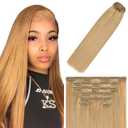 #27 Blonde Clip in Hair Extensions Human Hair, Honey Blonde Straight Remy Human Hair Extensions Clip ins for Women, 18 Inch 120g 7Pcs, Color #27 Hair Extension