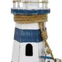 Morning View Lighthouse Decor Nautical Decoration Lighted Wood Light House Figurine Beach House Coastal Decor Table Ocean Seaside Theme Home Decor Lake House Bathroom Shelf Centerpiece 10.2" Navy Blue