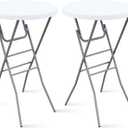 28 Round Folding Bar Table, High Top Cocktail Table with Locking Mechanism, HDPE Waterproof Stain-Resistant Top, Indoor Outdoor Patio Garden Party, White, 2 PCS