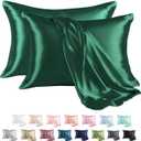 MR&HM Satin Pillowcase for Hair and Skin, Silk Satin Pillowcase 2 Pack, Queen Size Pillow Cases Set of 2, Silky Pillow Cover with Envelope Closure (20x30, Dark Green)