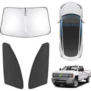 Karltys 3PCS Windshield Sun Shade for 2015-2019 Chevy Silverado/GMC Sierra 2500HD 3500HD, Front and Side Window Sunshade Custom Fit Silverado, Foldable Sun Visor Protector Blocks Heat UV Rays