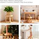 Small Solid Wood Stool, 10" Round Wooden Step Stool for Kids & Adults, Sturdy Plant Stand, Low Sitting Stool for Bathroom, Bedroom & Nursery, Easy Tool-Free Assembly, Natural (1 Pack)