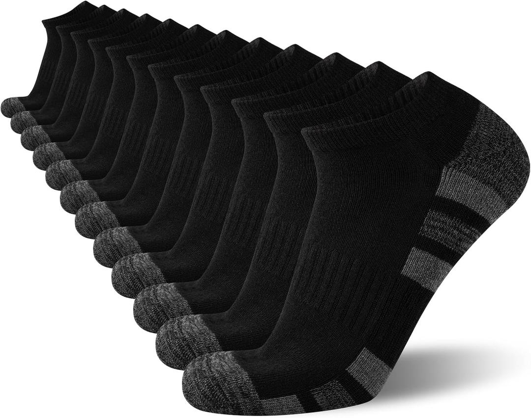 COOVAN 12 Pack Mens Ankle Socks Low Cut Cushioned Comfort Breathable Casual Socks 12 pairs (Medium-Large, Black)