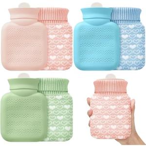 Amylove 3 Pcs Mini Hot Water Bottle for Hot & Cold Compress with Cover 320ml Silicone Microwave Heating Bottles Small Water Bag for Travel Holiday Gift(Pink, Blue,Heart Print)