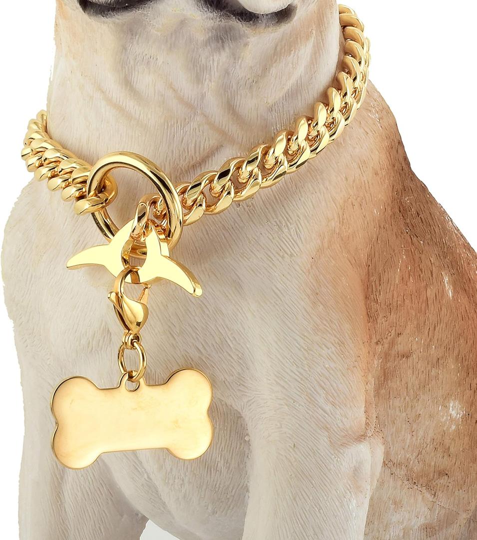 Jewelry Kingdom 1 Dog Chain Collar 18K Cuban Link Chain 10MM Strong Heavy Duty Chew Proof Adjustable Training Walking Collar with Toggle Clasp and Dog Tag for Medium Dogs (10MM, 18") Jewelry Kingdom 1 Dog Chain Collar 18K Cuban Link Chain 10MM Strong Heavy Duty Chew Proof Adjustable Training Walking Collar with Toggle Clasp and Dog Tag for Medium Dogs (10MM, 18")