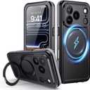 Lanhiem Magnetic for iPhone 17 Pro Waterproof Case, Dustproof Case Built-in Screen Protector, [Fit for MagSafe] [Invisible Stand] Shockproof Heavy Duty Underwater Case for iPhone 17 Pro (Black)