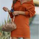 BTFBM Women Casual V Neck Knit Mini Fall Sweater Dresses Long Sleeve Loose Fit Solid Color Ribbed Pullover Jumper Sweaters (M)