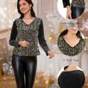 DRESSTELLS Womens Sequin Velvet Holiday Tops Glitter Sparkly Party Blouse Long Sleeve Christmas V-Neck Winter Shirts (Small, Black)