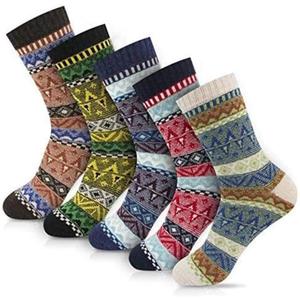 Jupengmg 5 Pairs Thick Socks for Men - Winter Warm Thermal Hiking Socks, Nordic Vintage Crew Socks for Men, Breathable & Cozy
