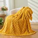 NEWCOSPLAY Super Soft Throw Blanket Mustard Yellow Premium Silky Flannel Fleece 3D Clouds Stylish Jacquard Lightweight Bed Blanket All Season Use 350GSM (Mustard Yellow, Throw (50"x60"))