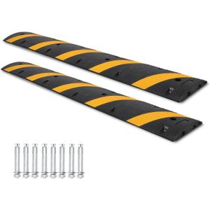 Garvee Speed Bump, 2 Pack 6 Ft Rubber Speed Bumps for Asphalt Road Driveway, 25000 lbs Load Capacity Modular Cable Ramps Cable Protector Ramp Hose Protector Ramp with 2 Cord Channel