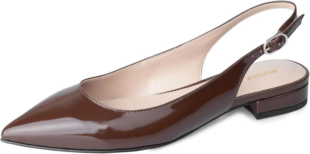 WONDERWAY Women Slingback Flat Pointed Toe Shoes for Dressy,Casual,Work,Wedding (6, Brown)