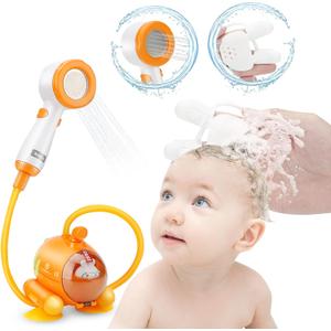 Bath Toys Electric Radish Submarine Baby Bath Shower Head Sprayer, Water Toys for Babies Portable Camping Shower Pump for Toddler Kids in Bathtub or Sink (Not Included Batteries)