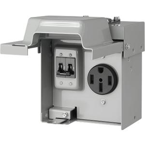 SURAIELEC 50 Amp RV Power Outlet Box with Breaker, Enclosed Lockable RV Electrical Outlet, 125V/250V NEMA 14-50R, Weatherproof Power Box for RV/EV Receptacle, Outdoor Box for RVs, Trailer, ETL Listed