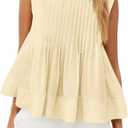 Cicy Bell Womens Summer Peplum Tops Casual Babydoll Sleeveless Cotton Tank Tops Flowy Pleated Shirts, Small
