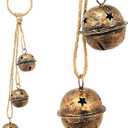 Jingle Bell Cluster Handmade Round Shiny Hanging on Rope Lucky Christmas Tree Decoration Bell Holiday Bells Ornaments Holiday Decoration (Golden, Small) Round Shiny (Rustic, Small)