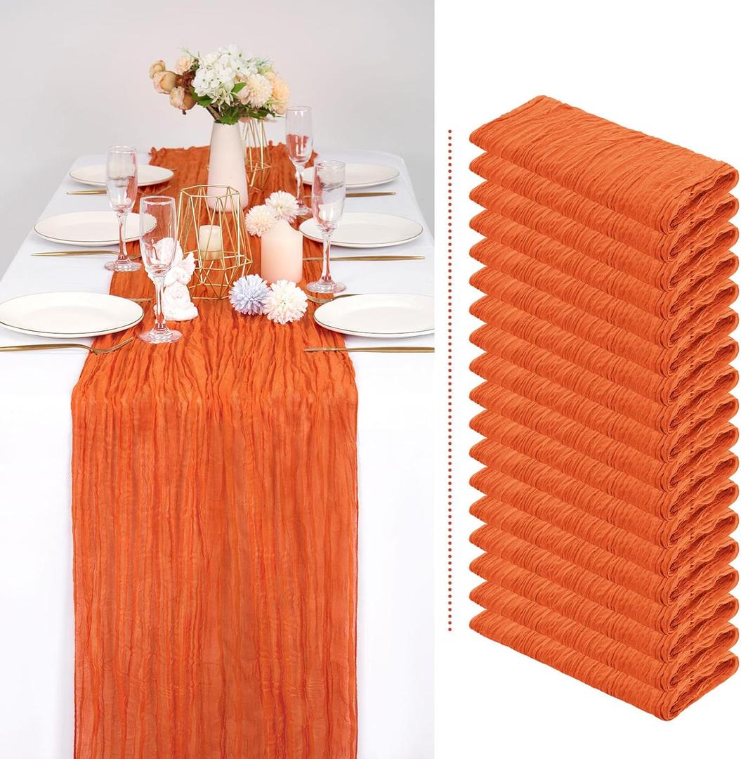 18 Pack Orange Cheesecloth Table Runner Gauze Table Runner 10FT Long Semi-Sheer Table Runner Boho or Rustic Wedding Table Decor for Wedding Decor Arch Draping Bridal Shower Holiday Party