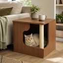 Wooden Cat House Side Table with Storage, Cat Nightstand End Table
