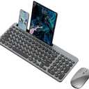 Wireless Keyboard and Mouse Combo with Phone Tablet Holder, Rechargeable Dual-Mode (Bluetooth 5.0 and 3.0 +2.4G) Multi-Device Silent Mouse for Windows, iPad, Tablet, MacOS,iOS,Android (Grey)