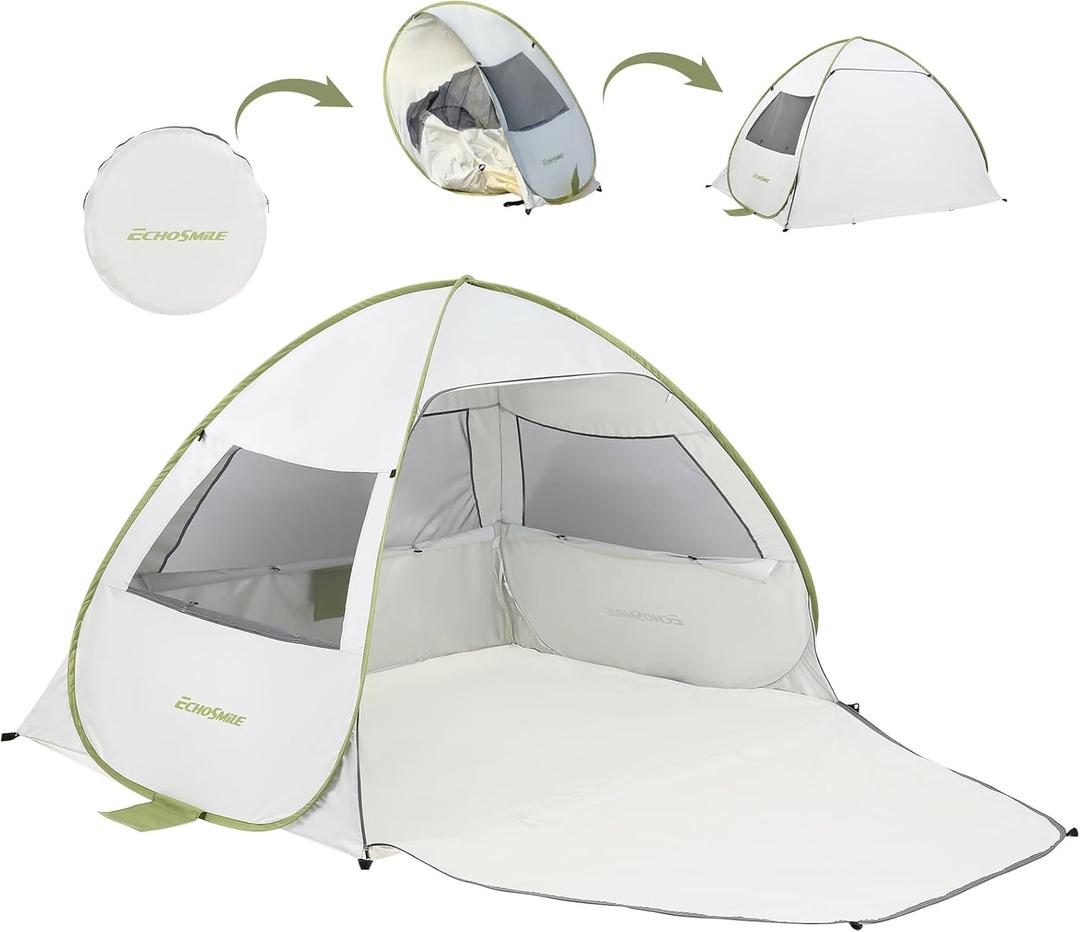 EchoSmile Pop Up Tent for 4 Person Family, Beach Tent Sun Shelter with UPF 50+ UV Protection & Waterproof, Lightweight & Easy Automatic Setup Portable Cabana for Outdoor Travel (Green)