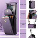 ASAPDOS Crossbody Case Compatible with Samsung Galaxy Z Flip 6/Z Flip 7 FE,Retro PU Leather Strap Wristlet Flip Case with Magnetic Closure and Card Holder for Men Women Purple