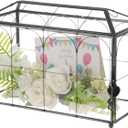 Glass Wedding Card Box with Black Metal Frame, Envelope Card Reception Box with Heart Lock, Transparent Glass, 12.6 x 5.9 x 9 in