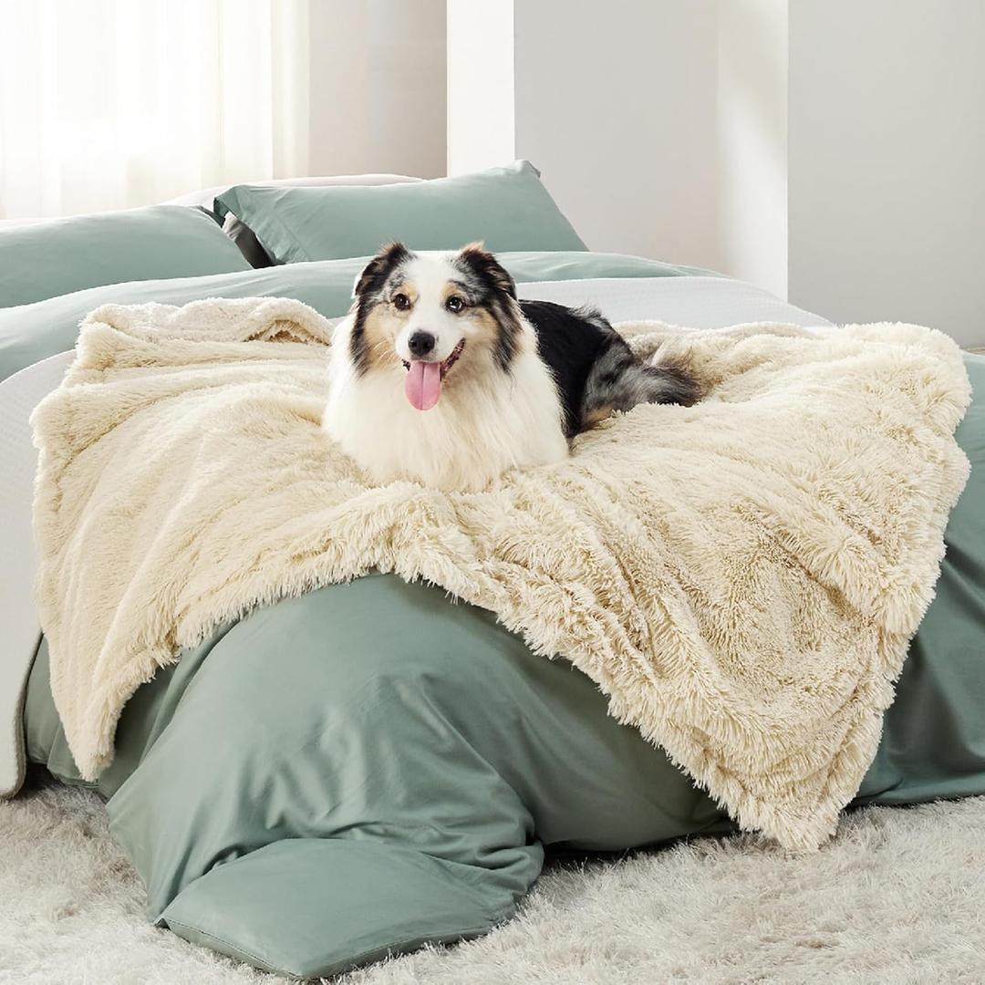 Bedsure Dog Blankets for Large Dogs, Fluffy Waterproof Dog Blanket for Couch Protector and Bed Washable, Fuzzy Faux Fur Pet Throw Blankets for Calming, Dog Accessories, XL, 5060 inch, Cream