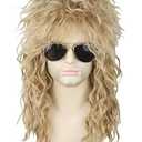 Topcosplay Men or Women 80s Mullet Wig Ash Blonde Rock Disco Wigs Long Curly