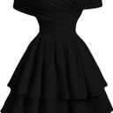 SOLY HUX Women's Off The Shoulder Ruffle Cocktail Dress 2025 Summer Wrap Dress Wedding Guest Graduation Prom Dresses Plain Black, Size Large